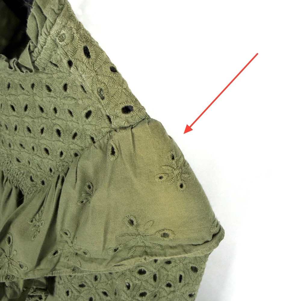 Maje Linode Eyelet Ruffle Blouse Green Long Sleeve Top Sz 1 FR / 4 US - Picture 8 of 11